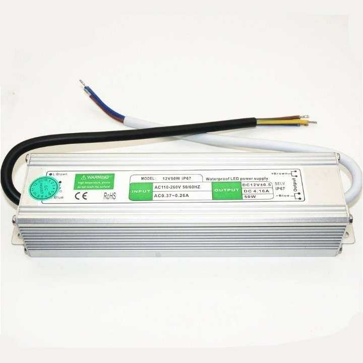 DC 12V 24V 50W IP67 Waterproof AC to DC Electronic LED Driver Power Supply