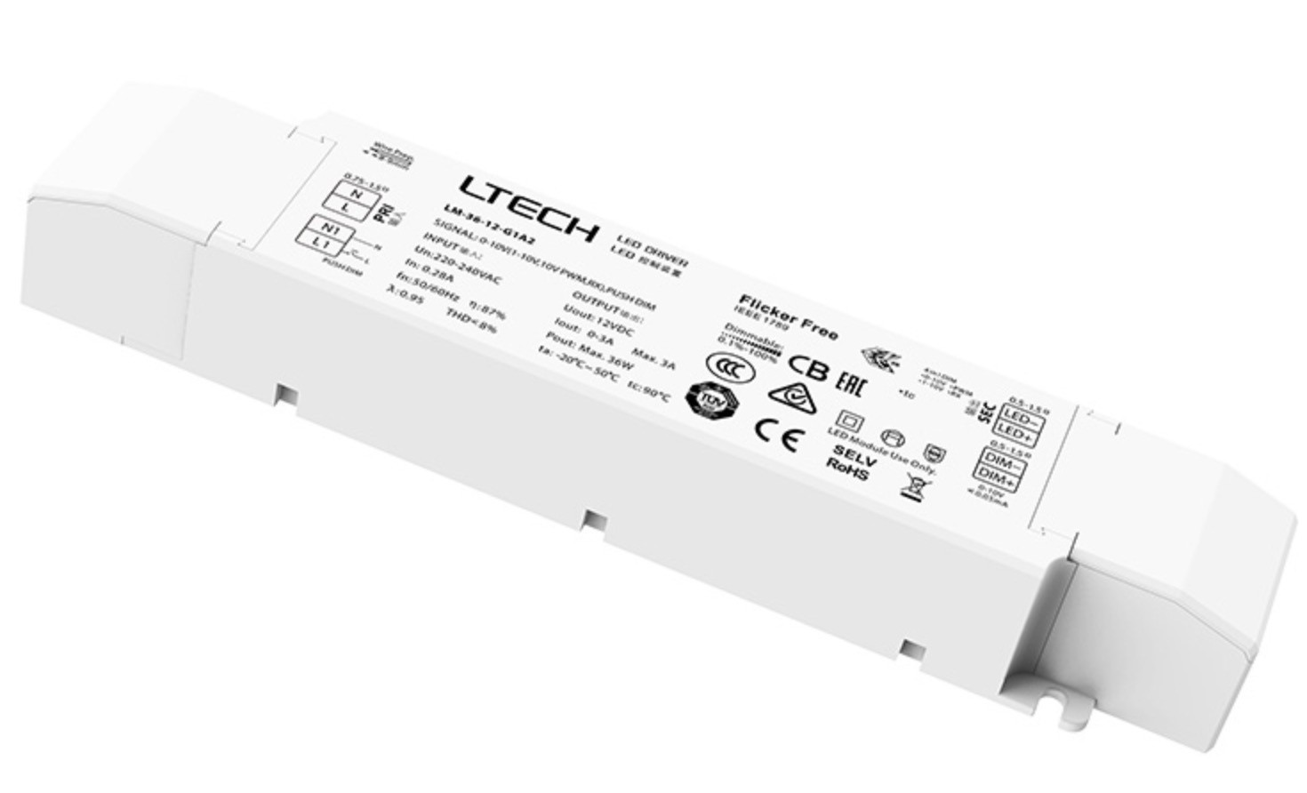 LTECH LM-36-12-G1T2 Triac ELV Push DIM CV LED Intelligent Driver