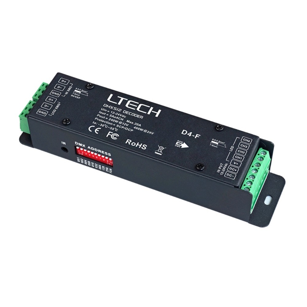 Ltech D4-F Dmx/RDM 5A 4CH CV Dmx512 Decoder 12-24Vdc