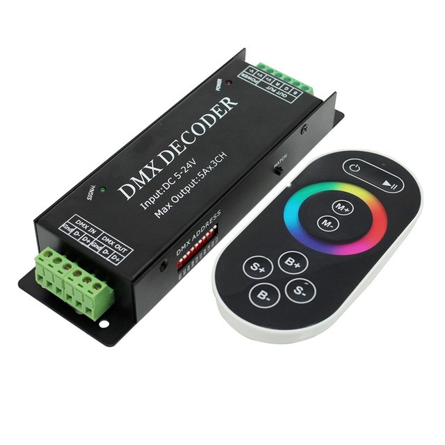 DMX100 3 Channel Strip DMX Decoder 5-24V Common Anode + Touch Remote Control