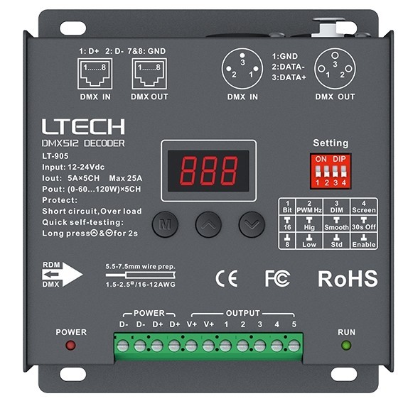 Ltech LT-905 Led DMX512 Decoder Connector DC12V-24V Input