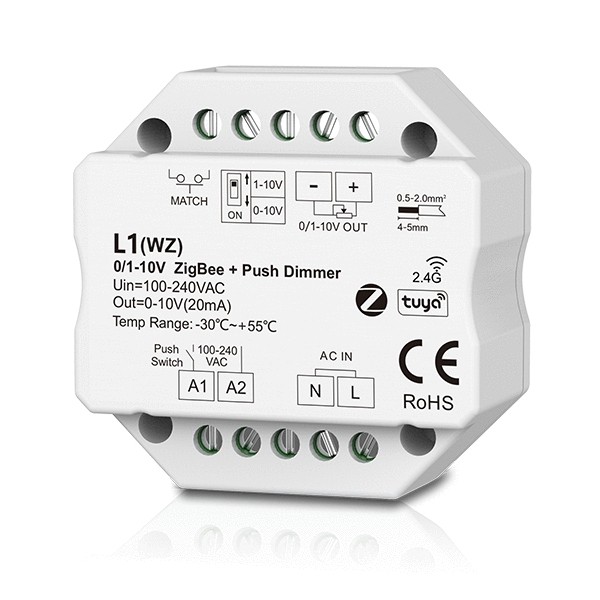 L1(WZ) 1CH 0/1-10V Tuya App ZigBee RF Push Dimmer Skydance Led Controller 100-240V AC