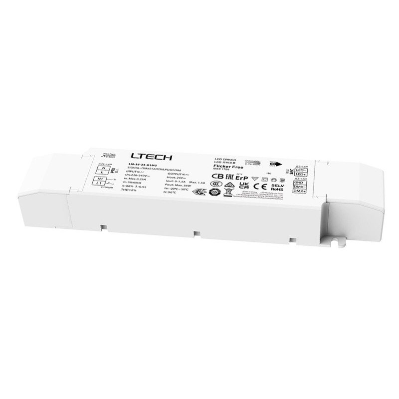Ltech LM-36-24-G1M2 36W 24Vdc Dmx512 RDM Push Dim CV Driver