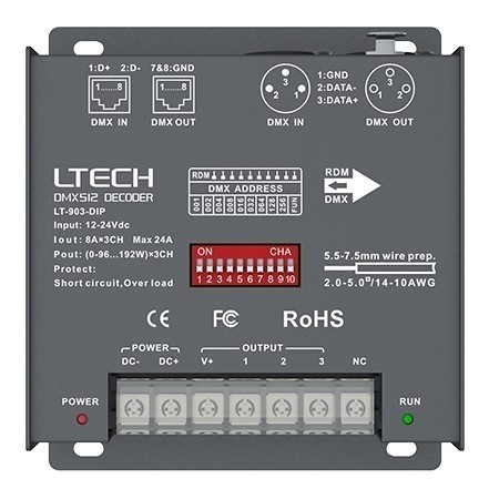 Ltech LT-903-DIP 8A 3CH 24A DMX512 Decoder DC 12-24V Input