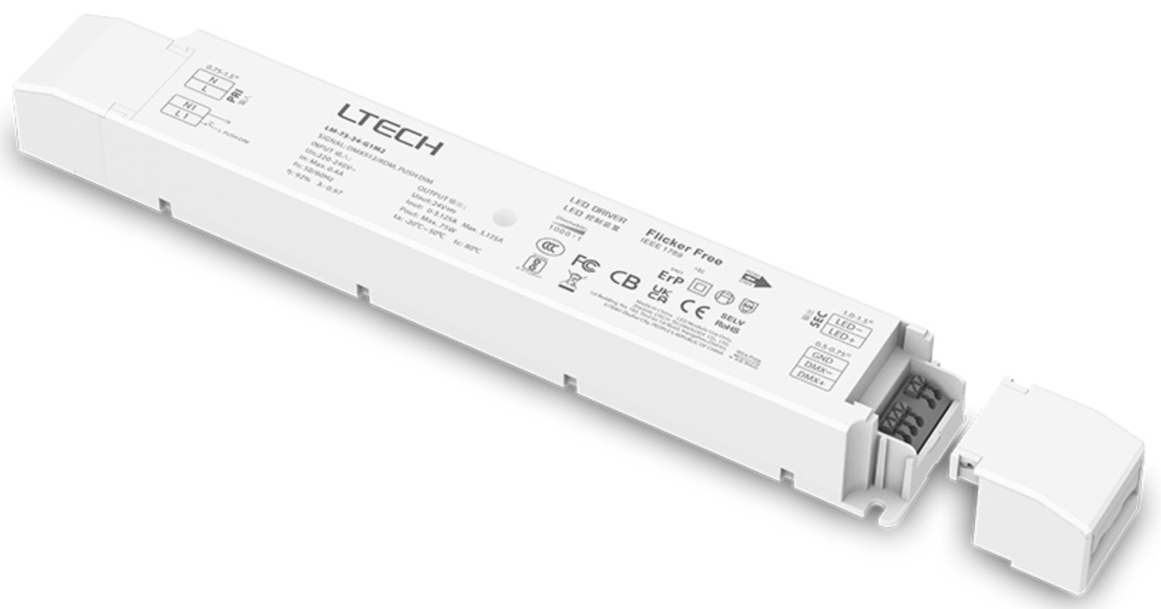 Ltech LM-75-24-G1M2 75W 24Vdc CV DMX RDM Push Dim Led Driver