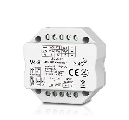 V4-S Skydance Led Controller 4CH*3A 12-24VDC Controller Flush or Surface Mounting