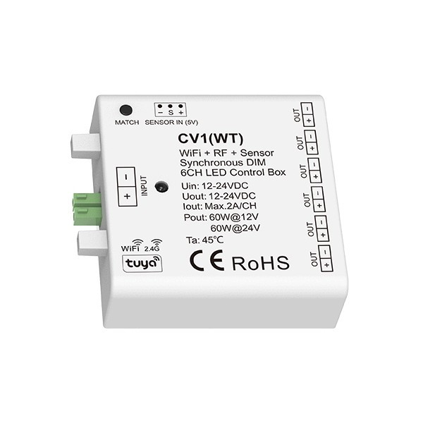 CV1(WT) 12-24V DC 6CH Skydance Controller WiFi RF Sensor Synchronous DIM Led Control Box