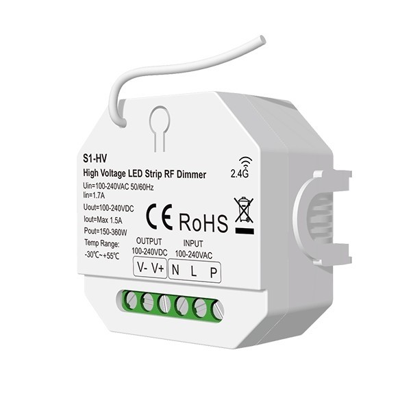 S1-HV Skydance Controller 1CH 1.5A 100-240V AC High Voltage Led Strip RF Dimmer