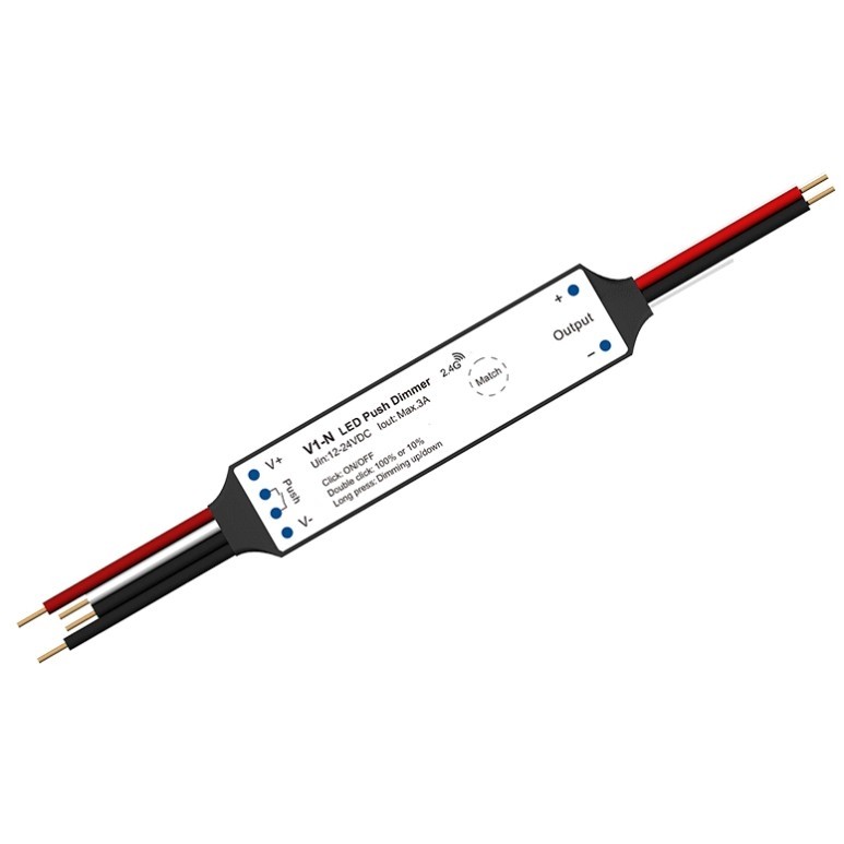 V1-N Skydance Push Dim 1CH 3A 12-24V DC RF Push Single Color Led Mini Controller