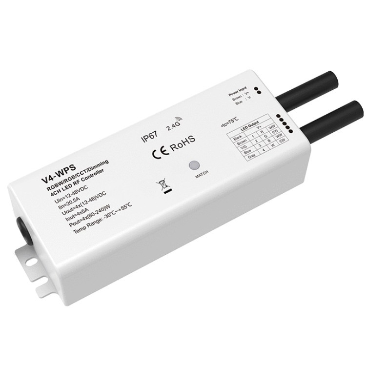V4-WPS Skydance 4CH 5A 12-48V DC IP67 Waterproof CV Led RF Controller