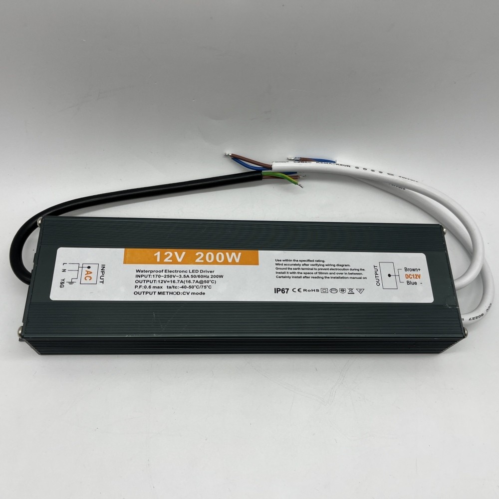 DC 12V 200W Waterproof LED Driver IP67 Power Supply